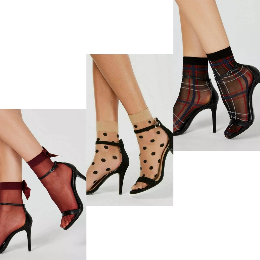 I▪︎N▪︎C- 4 pairs: Plaid/ Bow/ Polka dot/ Sheer - Picture 1 of 9